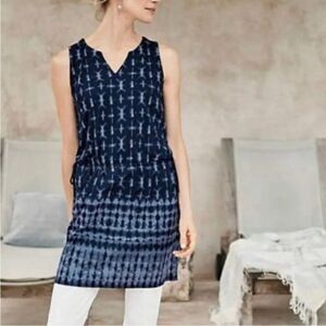 Pure J. Jill Size MEDIUM Linen Blend Dress Womens Indigo Blue Tie Dye Sleeveless